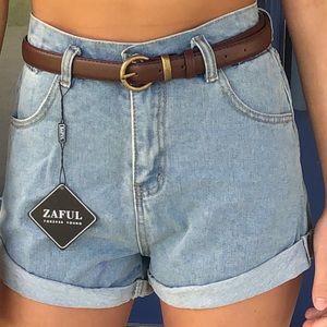 High Waisted Denim Cuffed Shorts
